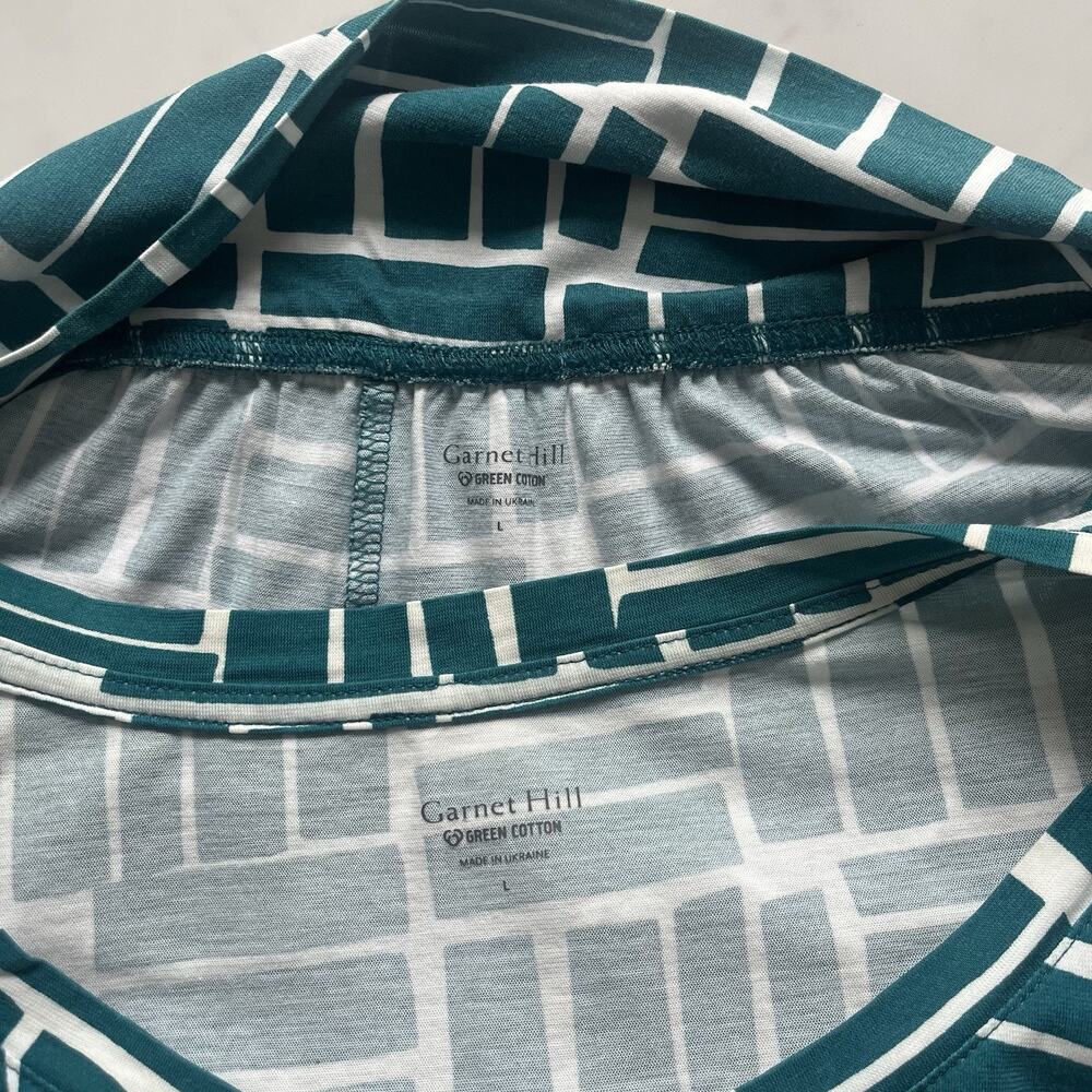 Garnet Hill Organic Cotton Pajama Set Green Geometric Block Print Sz Large - Picture 5 of 7